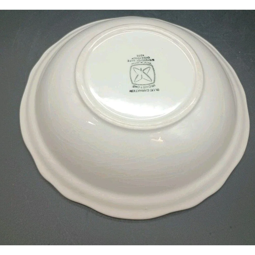 Blue Carnation Ironstone Cereal Bowl Floral Blue White Crazed